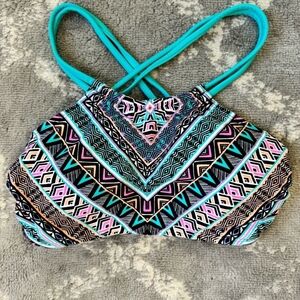 Xhilaration Multicolor Geometric Bikini Top Sz S Turquoise, Pink, Orange, Blk